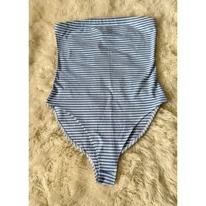 Forever 21 Striped Bodysuit Womens Medium Blue White NEW Strapless Ribbed Knit